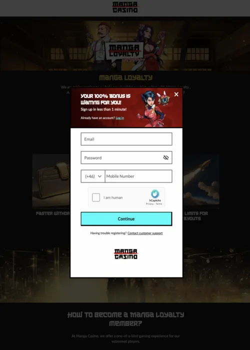 Schnelle Spieler Registrierung Interface Manga Casino